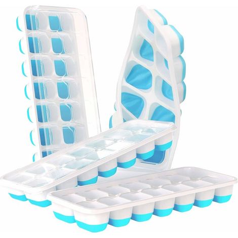 Set Mit 4 Auslaufsicheren Deckeln, Lfgb-zertifizierte, Bpa-freie Eiswürfelformen, Eiswürfelbehälter, Für Gefrierschrank, Babynahrung, Whisky, Cocktails, Blau.