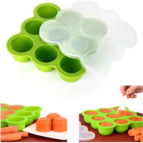 Babynahrungsbehälter - 9 Aufbewahrungsdosen, Gefrierboxen, Eisform Mit Silikondeckel (grün)
