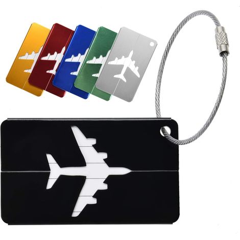 6-teiliges Gepäckanhänger-set, Koffer-/flugzeuganhänger, Gepäckanhänger Aus Aluminiumlegierung Mit Edelstahlkordeln Und Wasserfester Pvc-karte (6 Farben)