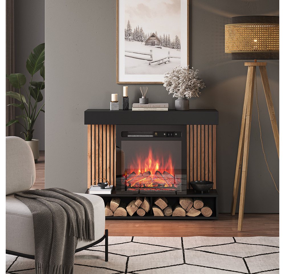 Elektrokamin Lynea, Schwarz, 100 cm mit realistischem Flammeneffekt und Heizung 1800W, Vicco Bild 2