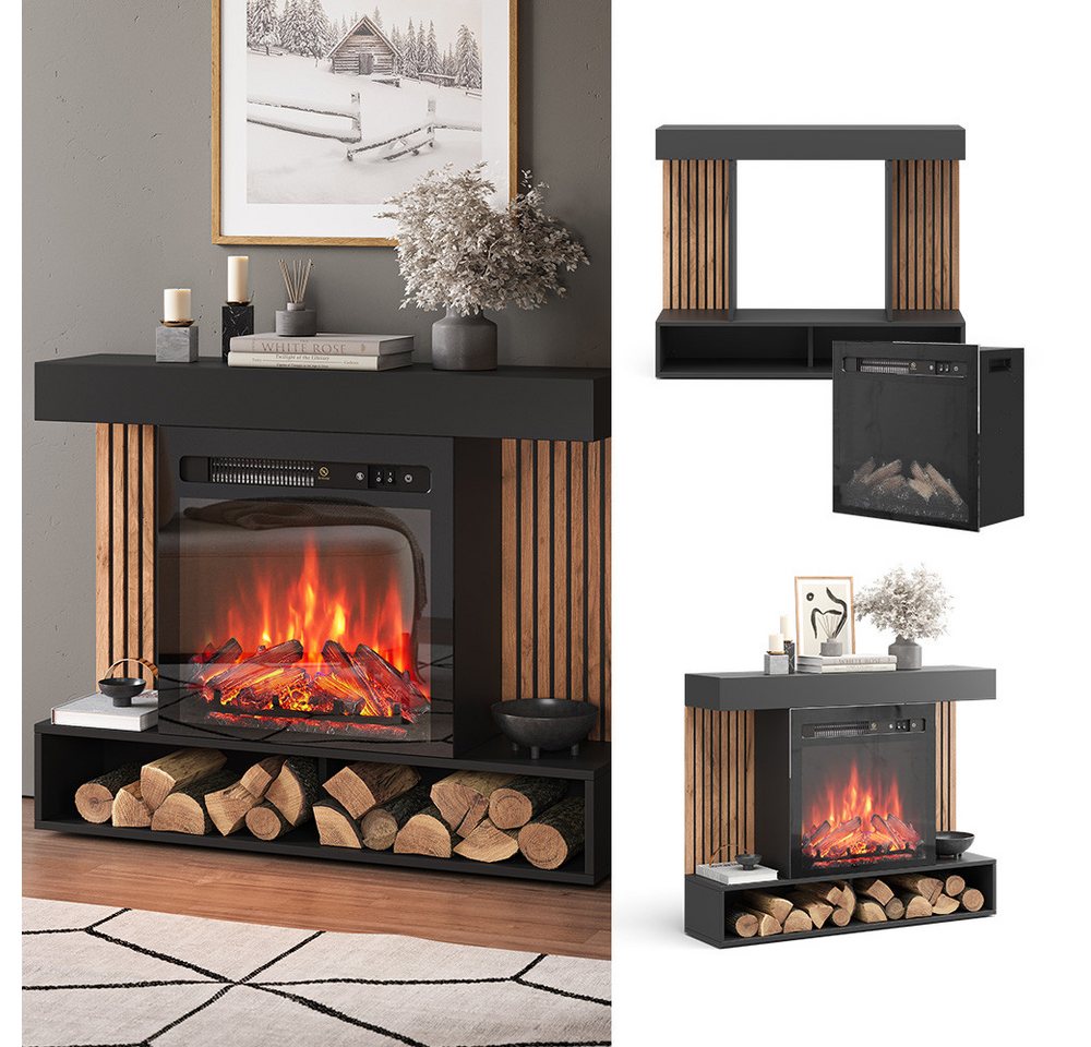 Elektrokamin Lynea, Schwarz, 100 cm mit realistischem Flammeneffekt und Heizung 1800W, Vicco Bild 5