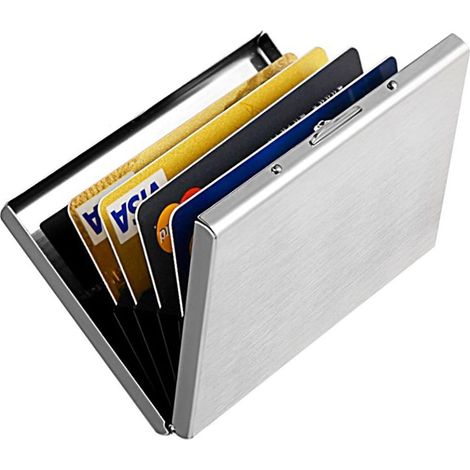 Schlankes Rfid-kreditkarten-schutzportemonnaie Mit Schutz Vor Identitätsdiebstahl, Portemonnaie Aus Edelstahl Und Aluminium Mit 6 Pvc-fächern (silber),