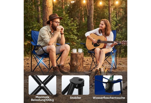 SUNULA 2er Set Campingstuhl Faltbar bis 100 kg Klappstuhl mit Getränkehalter und Tasche, Blau