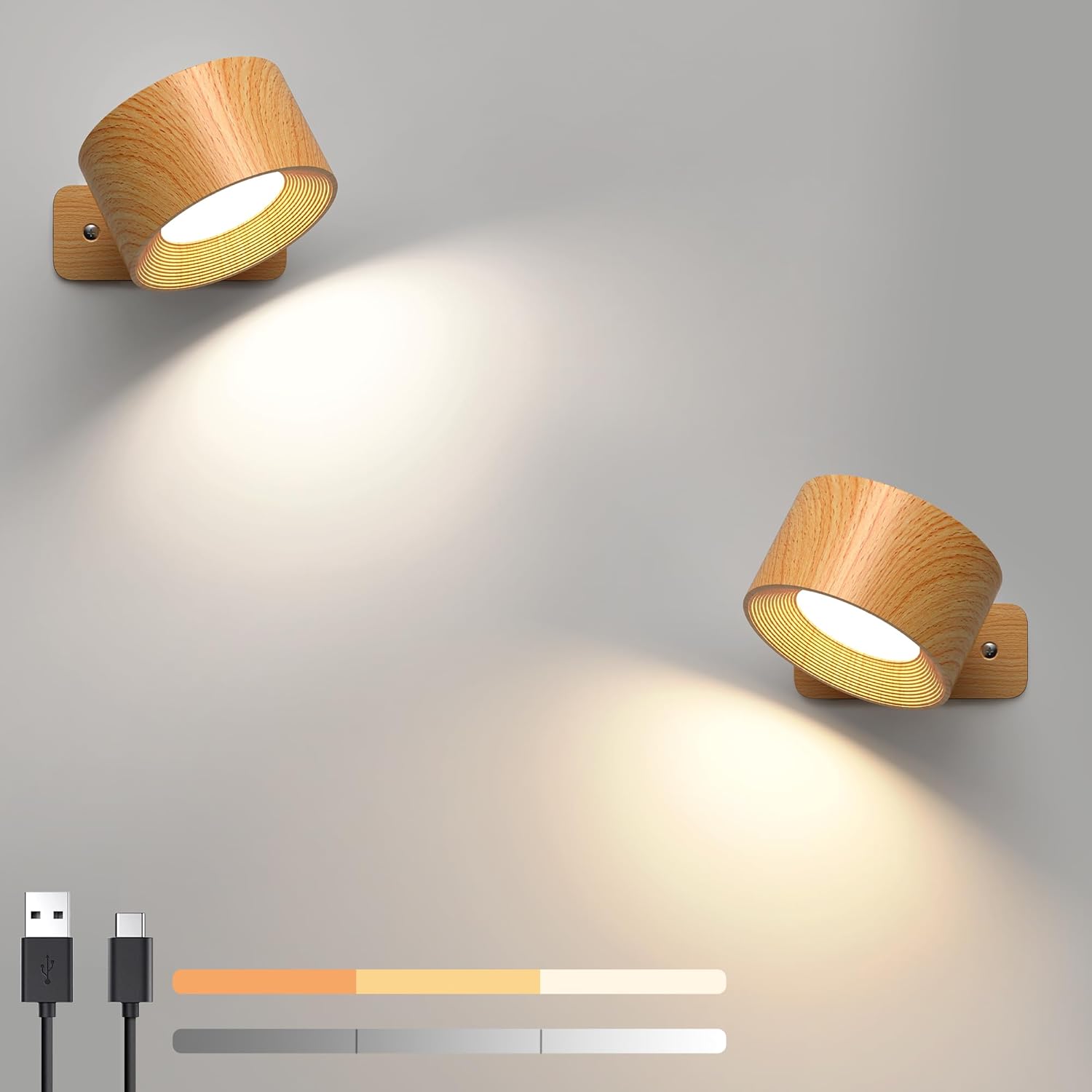 Lot De 2 Lampes Murales Rechargeables, Commande Tactile Rotative À 360° Et Lampe Murale Alimentée Par Batterie, 3 Niveaux De Luminosité, 3 Modes De Couleur[gpa]