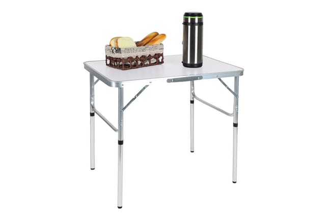 Campingtisch, klappbar, höhenverstellbar, HxBxT:70x75x55 cm, Aluminium, mdf, wetterfest, Gartentisch, weiß - Relaxdays