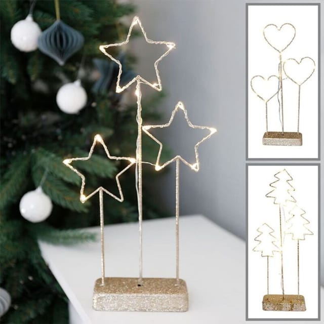 Buri - Weihnachtliche LED-Drahtdeko mit 15 warmweißen Lichtern Gold/Glitzer