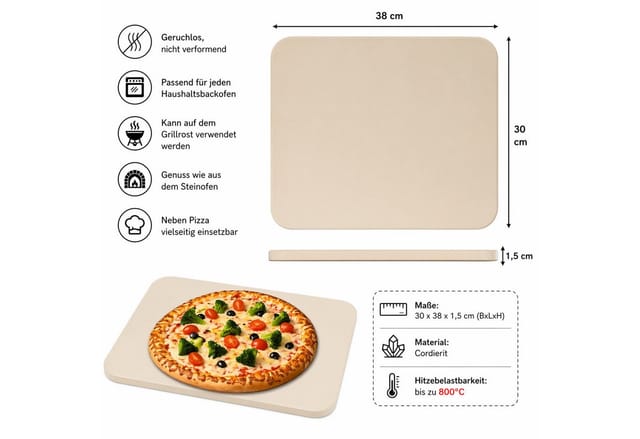 Pizzastein Brotbackstein Steinofen Cordierit 30x38 cm Beige Gasgrill Pizza Stone für knusprigen Boden Küchen Zubehör Grillzubehör Italienische Art