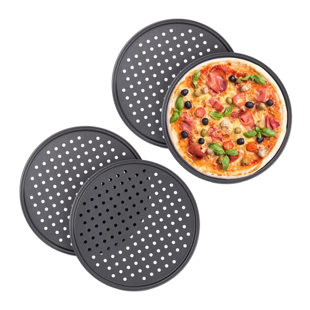 20 x Pizzablech, rund, gelocht, antihaft, Pizza & Flammkuchen, Lochblech aus Stahl, Knusperblech, ∅ 32 cm, anthrazit