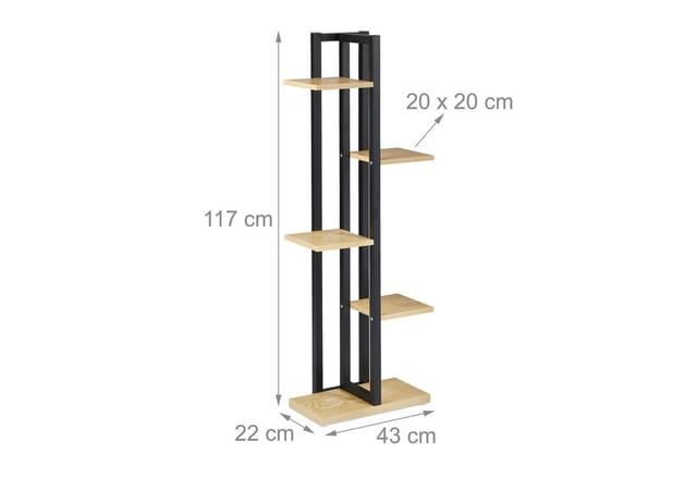 Relaxdays - Pflanzenregal, Blumentreppe mit 5 Ablagen, hbt 117 x 43 x 22 cm, Stahl u. mdf, Blumenregal innen, hellbraun