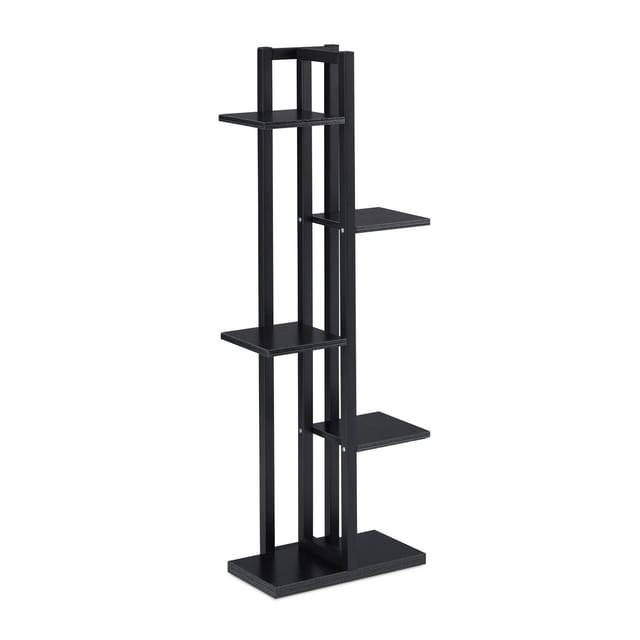 Relaxdays - Pflanzenregal, Blumentreppe mit 5 Ablagen, hbt 117 x 43 x 22 cm, Stahl u. mdf, Blumenregal innen, schwarz