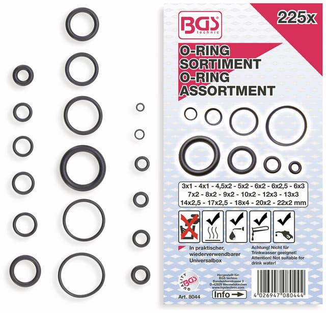 Bgs Technic - O-Ring-Sortiment ø 3 - 22 mm 225-tlg.