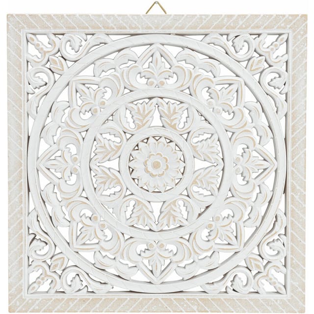 Deko Holz Ornament in shabby weiß zum Aufhängen - 40 cm / quadratisch - Vintage Deko Wandbild Hänger
