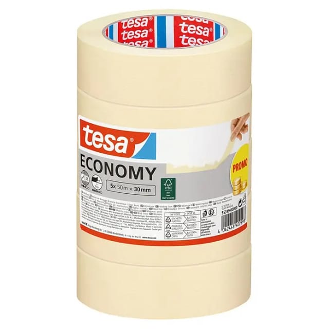 Tesa - Economy 55349-00000-00 Malerabdeckband Weiß (l x b) 50 m x 30 mm 5 St.