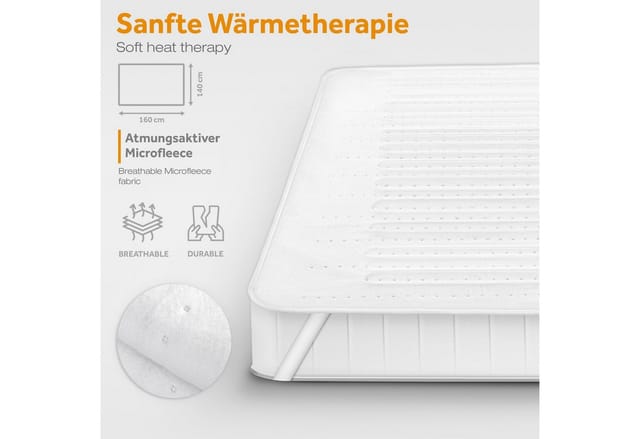 Wärmeunterbett elektrisch 160 x 140 cm - Ohne Muster Heizdecke Abschaltautomatik Wärmedecke Wärmebett xxl - Sinnlein