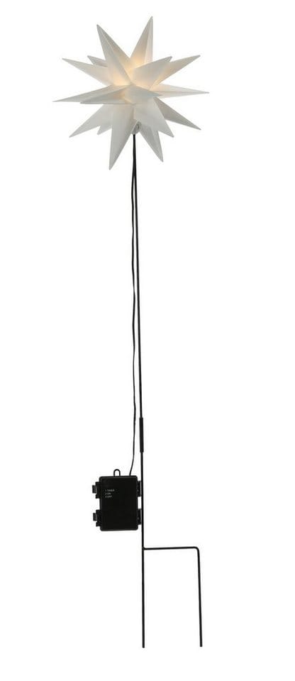LED Weihnachtsstern in weiß mit Erdspieß - 90 cm Höhe - Batterie betrieben mit Timer