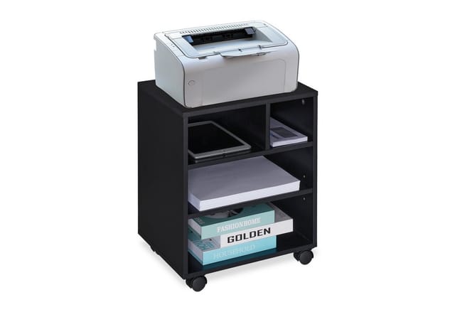 Rollcontainer, 4 offene Fächer, Büro & Home Office, mit Rollen, Büroschrank, HxBxT: 49 x 40 x 30 cm, schwarz - Relaxdays
