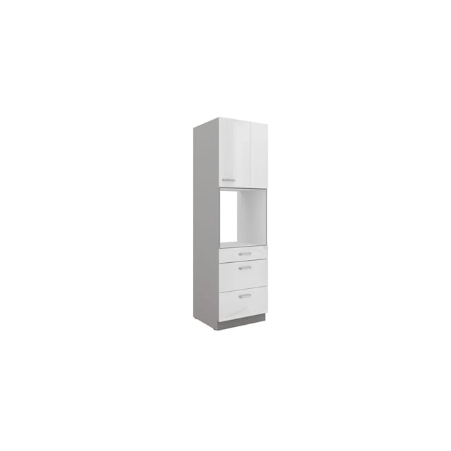 Küchen Hochschrank 60 Bianca Weiß Hochglanz + Grau Küchenzeile Küchenblock