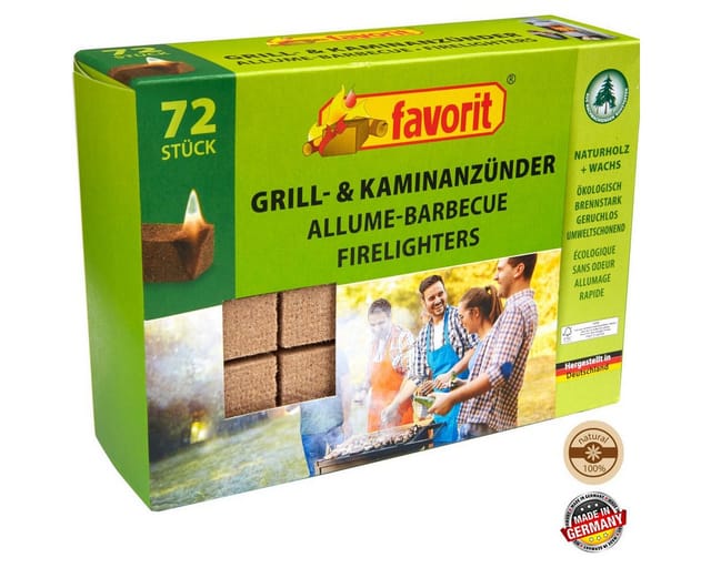 Favorit Anzünder für Grill, Kamin, Ofen, aus Echtholz, Wachs 72 Stück, 1828