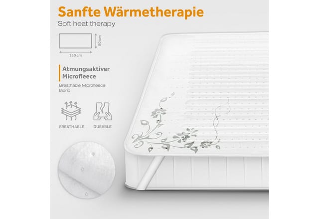 Sinnlein - Wärmeunterbett 150 x 80 cm - Mit Muster elektrisch Heizdecke Abschaltautomatik Wärmedecke Wärmebett xxl