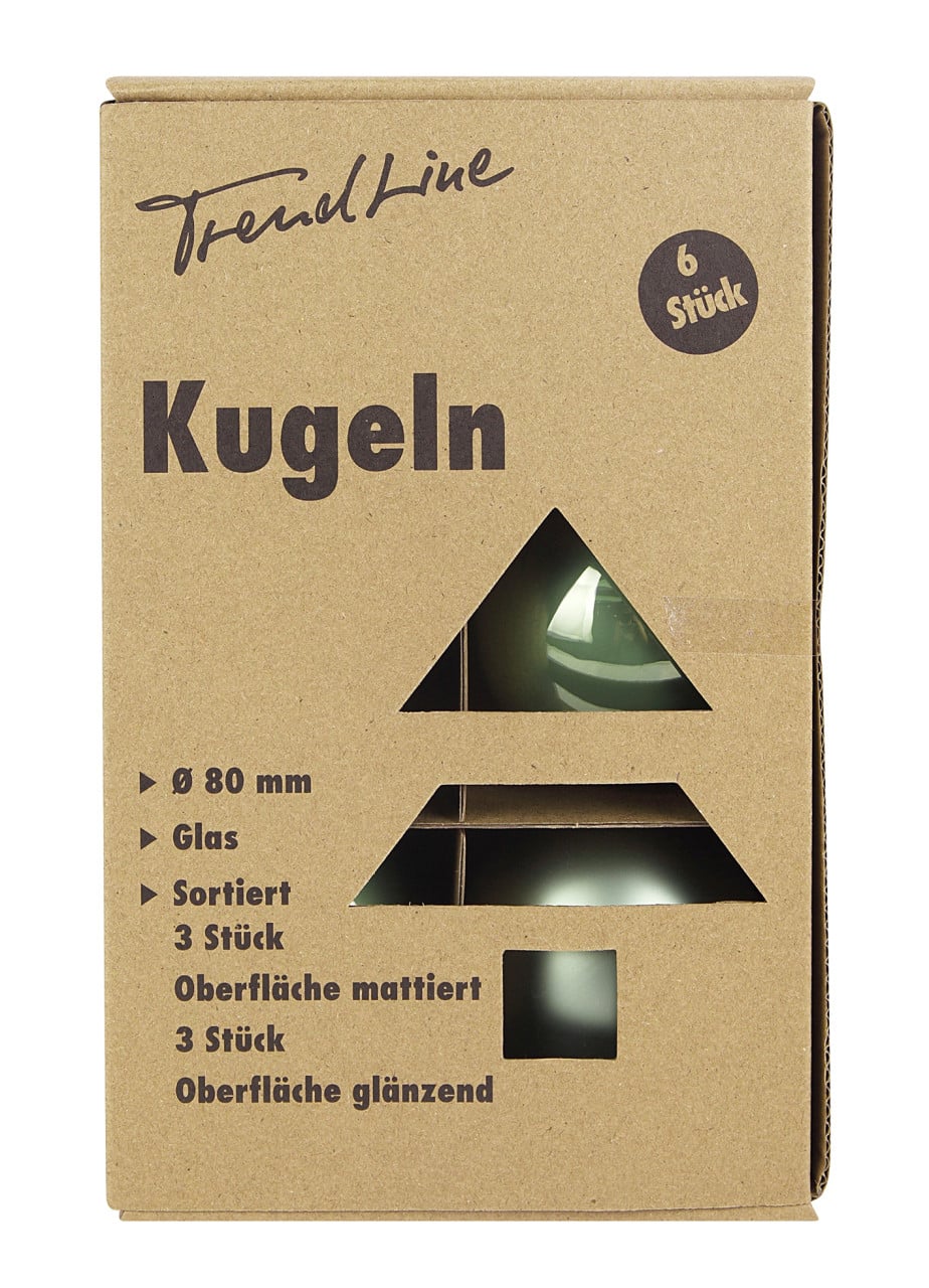 TrendLine Weihnachtskugeln aus Glas Ø80mm 6Stk salbeigrün Christbaumkugeln Xmas Bild 3