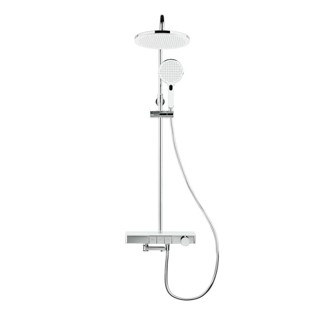 Swiss Aqua Technologies - Wannen-/Duschsäule mit 3-strahliger Handbrause, Thermostatmischer, höhenverstellbarer Stange Weiß/Chrom