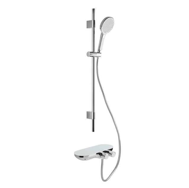 Duschset mit 3-Strahl-Handbrause, Thermostatmischer, 90,5-cm-Stange, Chrom/Weiß (SATSSTKPF1) - Swiss Aqua Technologies