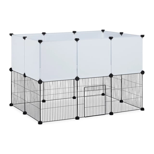 Freilaufgehege, diy Freigehege zum Stecken, hbt 72,5 x 110 x 74 cm, Auslaufgitter für Kleintiere, schwarz/weiß - Relaxdays