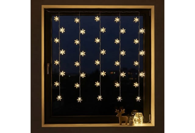 Led Schneeflocken Lichtervorhang mit Timer - 100 cm Länge - mit 40 warm weißen led