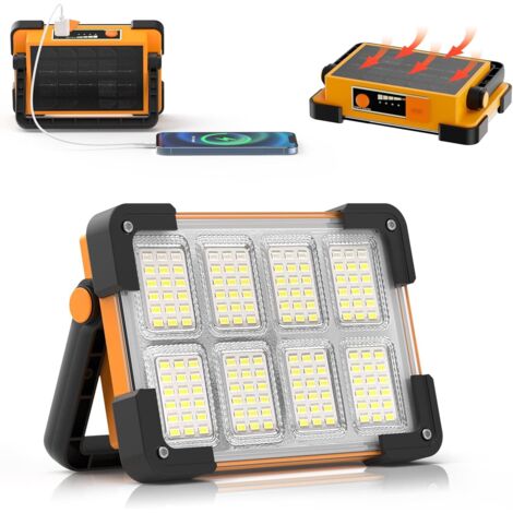Coavas – Projecteur Led Rechargeable Portable – 4 Modes D'Éclairage – Recharge Usb Et Solaire – Poignée Réglable 180° – Lampe De Travail Pour Chantier