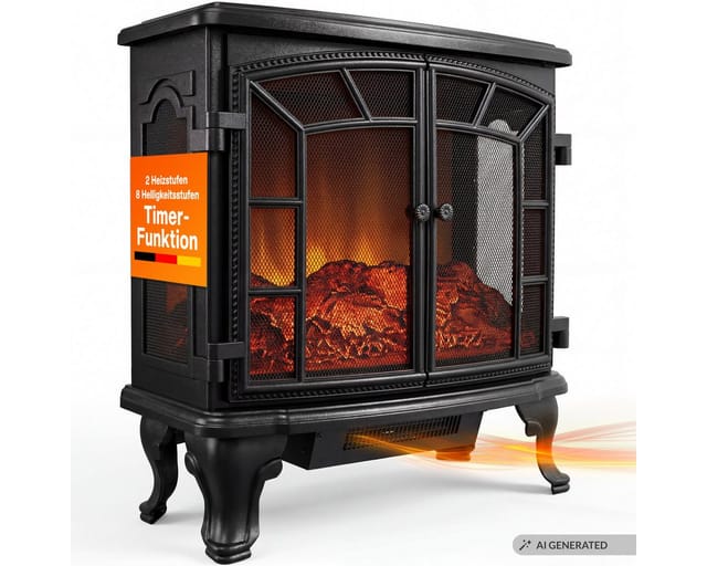 MONZANA® Doppeltür Elektrokamin Kaminfeuer 2000W 2 Heizstufen Elektroheizung Heizlüfter Timer Elektrokamin 70x36x66cm LED Flammen Dekokamin schwarz