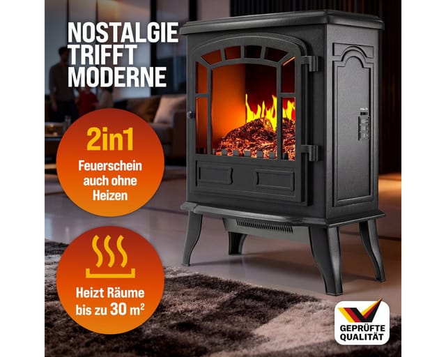 Monzana® Elektrokamin mit Heizer Kaminfeuer led 2000W elektrischer Heizlüfter Elektroofen mit Flammen Dekokamin schwarz