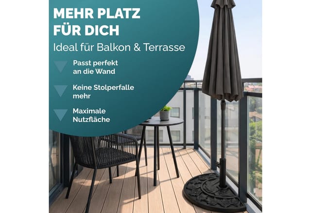 No Brand - deuba Sonnenschirmständer halbrund Balkon 9kg in Gussoptik Standfest Robust aus Zement hohe Standfestigkeit schwarz 50cm x 31cm x 31cm