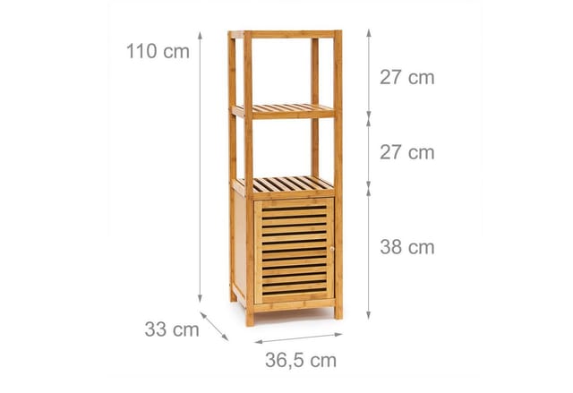 Badregal Bambus, 4 Ablagen, HxBxT:110x36,5x33cm, Holzregal mit Schrank, magnetisch, Stauraum, natur - Relaxdays