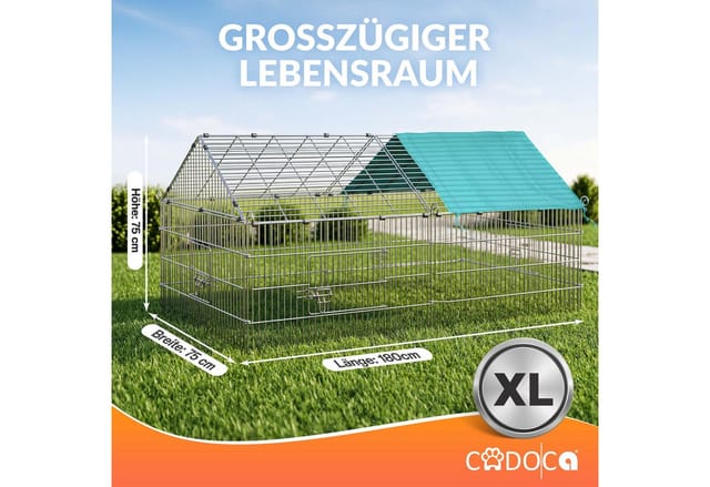 Freilaufgehege 180x75x75 Sonnenschutz Auslauf Garten Kaninchenstall Hasenstall Kleintierauslauf Dachstoff grün - Cadoca