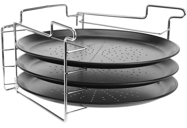Excellent Houseware - Pizza-Backblech Pizzablech 3er-Set Backset mit Ständer ø 30 cm