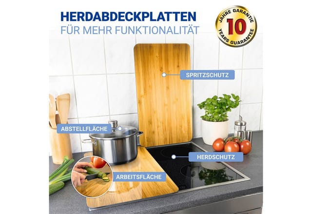 Maximex Herdabdeckplatte Universal Holz-Optik 2er Set, für alle Herdarten, Braun, Gehärtetes Glas braun, Kunststoff (tpe) hellgrau, Kunststoff