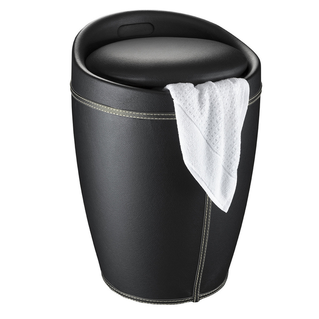 Wäschesammler Candy in Lederoptik 20 l Schwarz Badhocker Wäschkorb - Wenko
