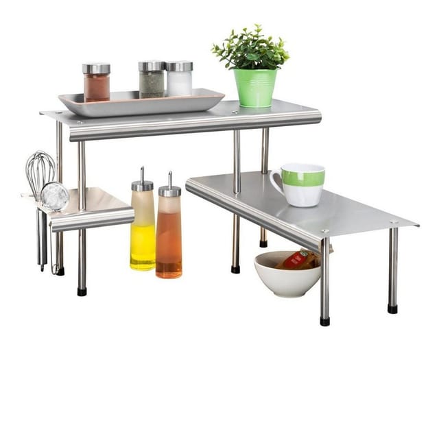 Maximex Küchen-Eckregal Massivo Trio mit 3 Ablagen Edelstahl, rostfrei, Silber matt, Edelstahl rostfrei silber