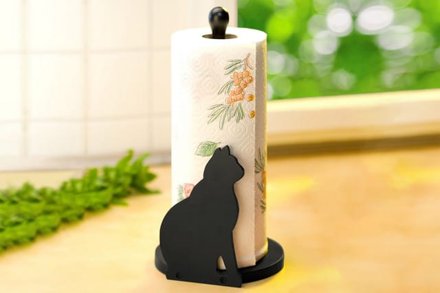 Maximex Papierrollenhalter Katze, Passend für alle handelsüblichen Küchenrollen, Schwarz, mdf schwarz, Holz - schwarz