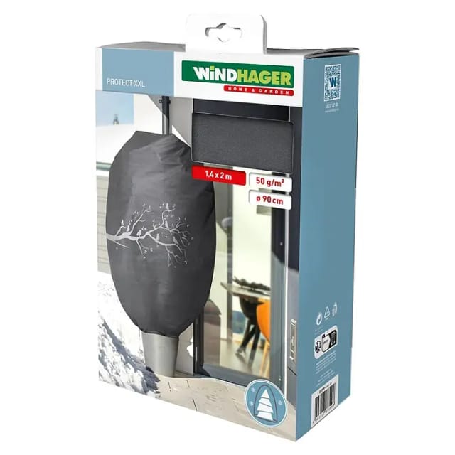 Windhager Deko-Haube Protect XXL 1,4 x 2 m, grau mit Vogelmotiv Wintervlies