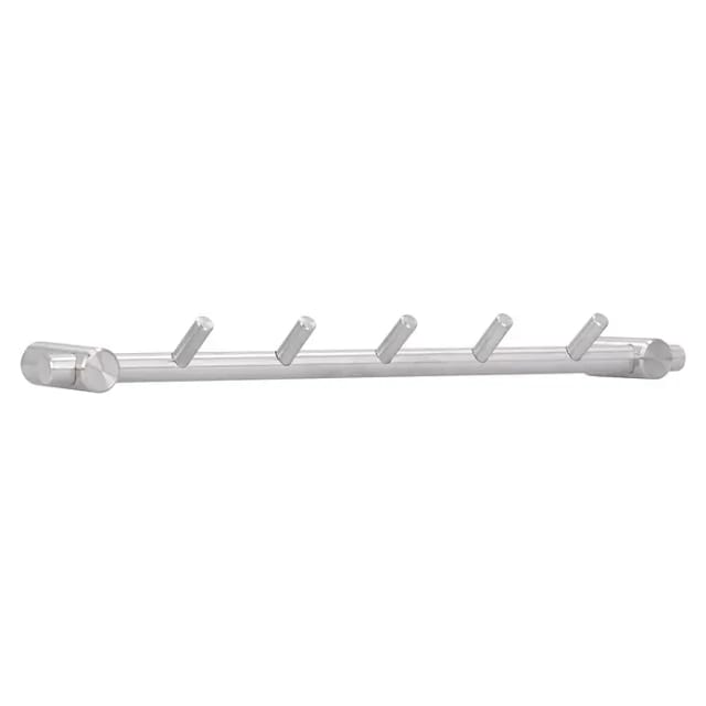Siro - Garderobenleiste Coat mit 5 schrägen Haken, Breite 320 mm, Edelstahl gebürstet