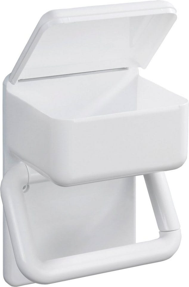 Maximex Toilettenpapierhalter 2 in 1, mit Ablage für feuchte Toilettentücher, Weiß, Polystyrol weiß - weiß