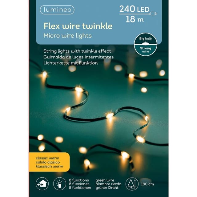 Lumineo Micro LED Lichterkette mit Funktionen 1.800 cm 240 Lichter klassisch warm