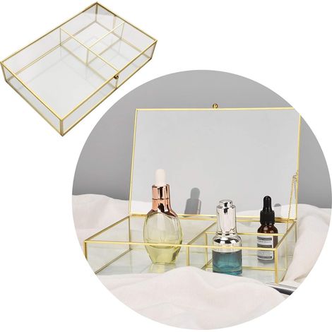 Make-up-organizer, Multifunktionale Aufbewahrungsbox, Make-up-organizer Aus Glas Mit 3 Fächern Zur Aufbewahrung Von Parfums, Make-up-pinseln, Lippenstiften Und Nagellack