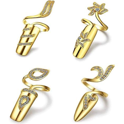4 Elegante Strass-nagelringe Für Modebewusste Frauen (gold)