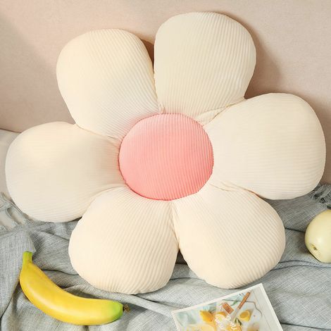 Niedliches Blumen-bodenkissen, Separates Dekokissen, Plüschtier Für Mädchen, Leseecke Für Kinder Zum Fernsehen - Triumph (beige Blütenblätter + Rosa Kern, 40 Cm)