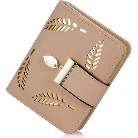 Damengeldbörse, Kleine Zweifach Faltbare Ledergeldbörse, Handtasche Mit Münzfach/ausweis-/kreditkartenfächern (beige)