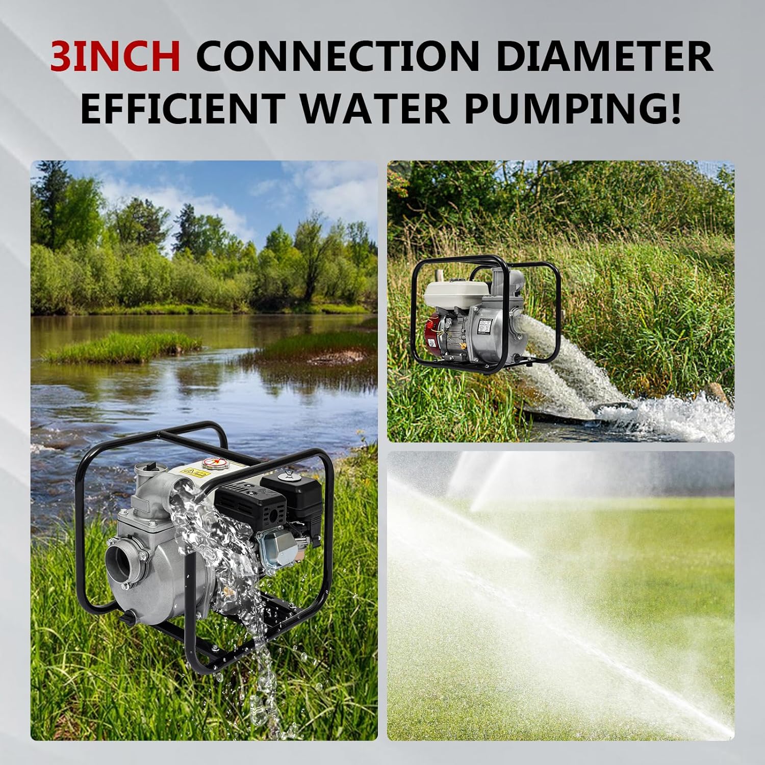 Benzinmotorpumpe, 4-takt 7,5 Hp Gaspumpe, 210cc Landwirtschaftliche Bewässerungspumpe, 3 Zoll Große Hochdruckpumpe Für Die Bewässerung Von Landwirtschaftlichen Flächen Und Gärten