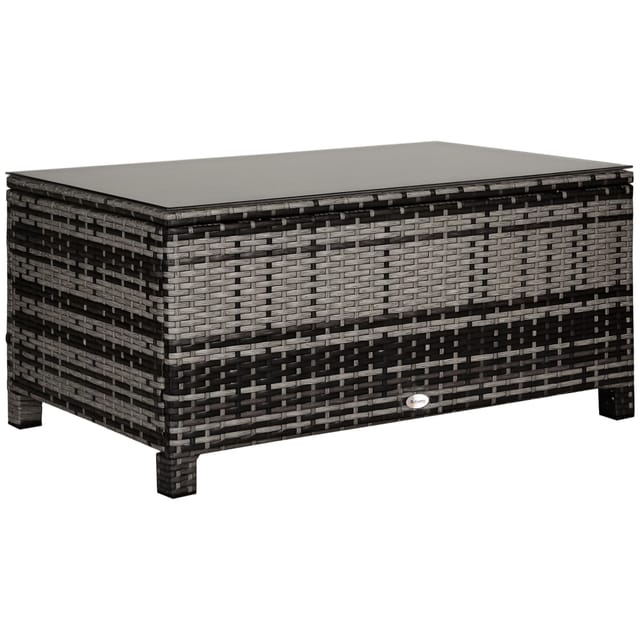 Outsunny Garten Beistelltisch Couchtisch Gartentisch Balkontisch Polyrattan Grau 85 X 50 X 39 Cm