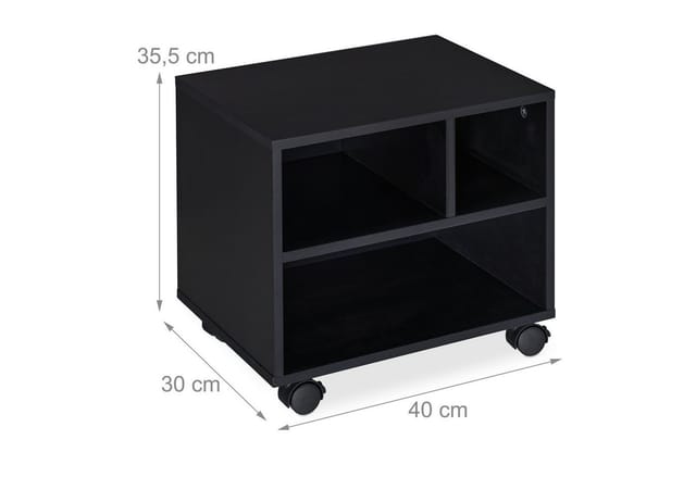 Relaxdays - Rollcontainer, 3 offene Fächer, Büro & Home Office, mit Rollen, Büroschrank, hbt: 35,5 x 40 x 30 cm, schwarz